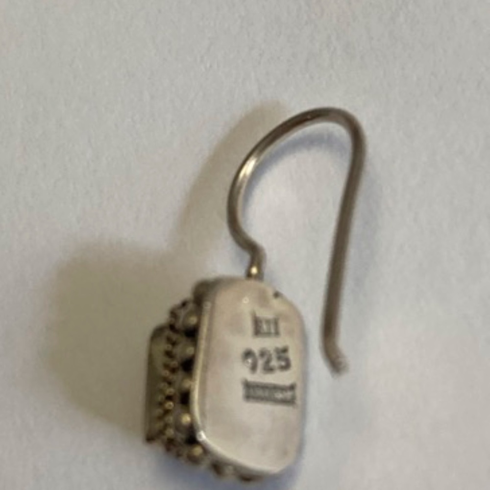 Sterling Silver Garnet Rectangular Earrings With … - image 2